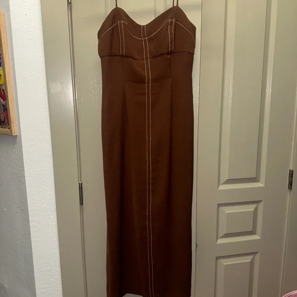 Zara brown white stitch bustier maxi tank dress - Picture 2 of 4